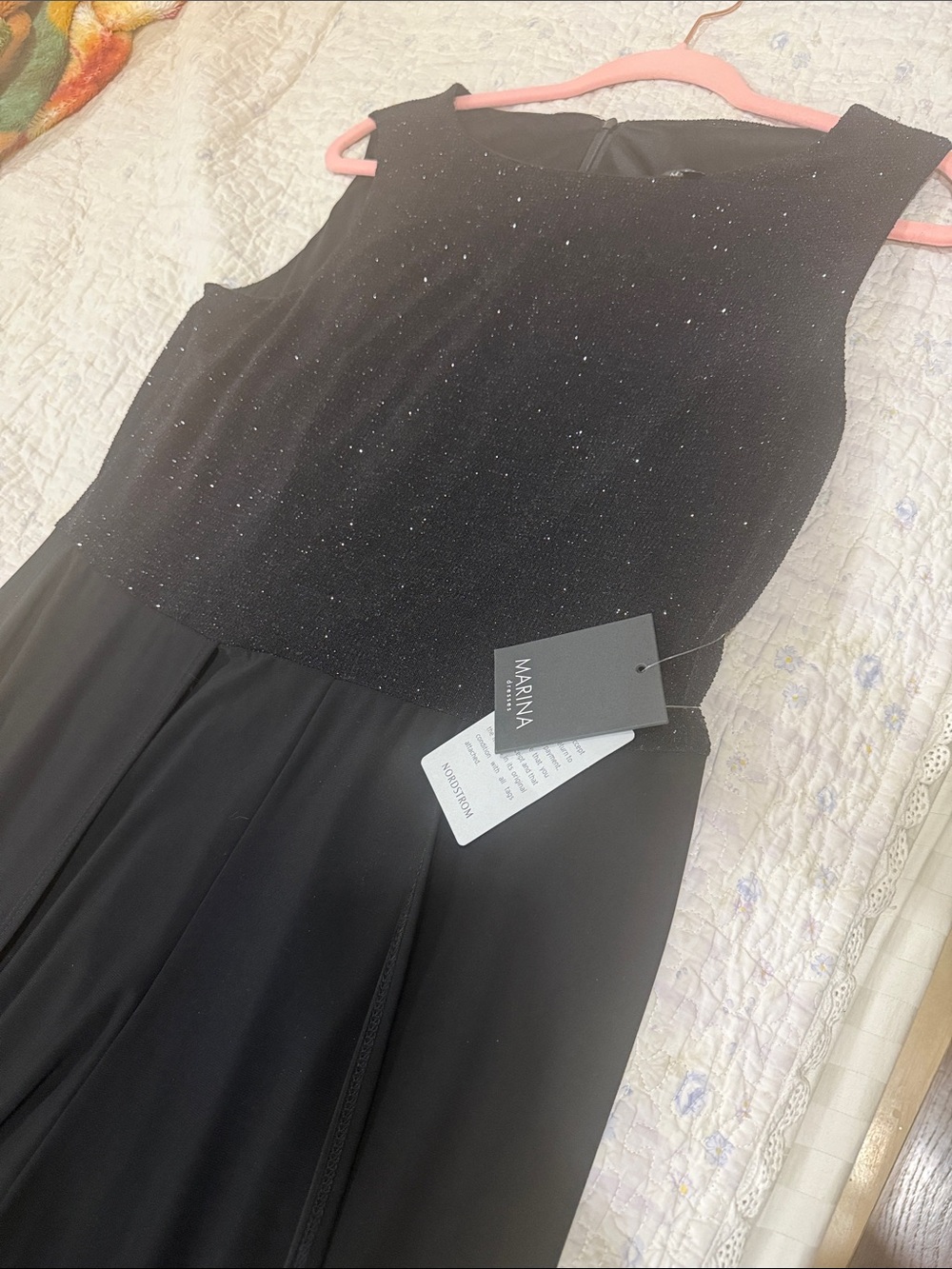 MARINA Black Sparkle A-Line Prom Dress